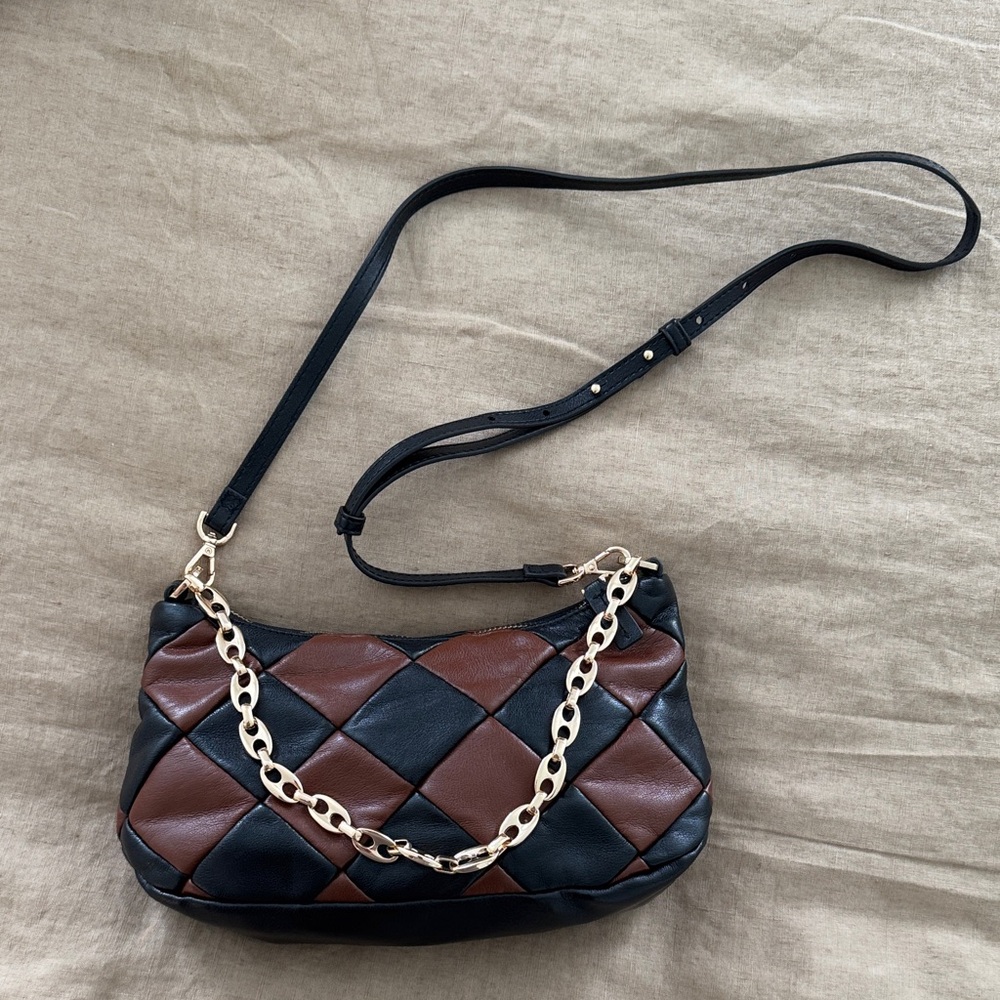 Mango Black and Brown Quilted Crossbody Bag